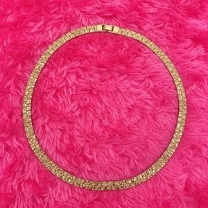 Vintage Gold Tone Textured Nugget Choker Necklace, Mid Century Statement Chain
